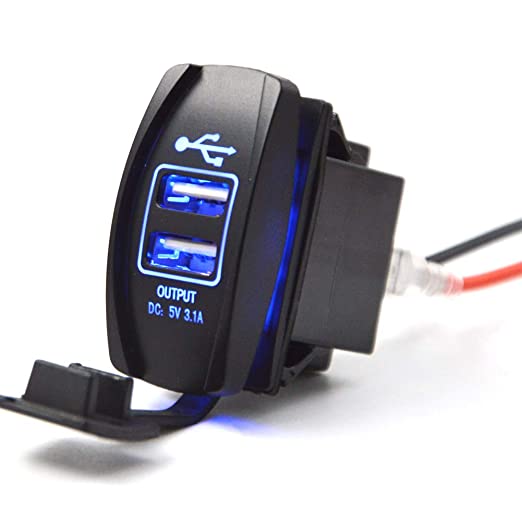 Photo of Dirt Warrior Accessories - Dual USB Power Charger Rocker Switch Blue Backlit 12V-24V Compatible with UTV by Dirt Warrior Accessories - Premium for UTVs / Side by Sides