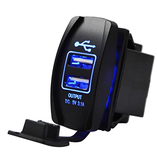 Photo of Dirt Warrior Accessories - Dual USB Power Charger Rocker Switch Blue Backlit 12V-24V Compatible with UTV by Dirt Warrior Accessories - Premium for UTVs / Side by Sides