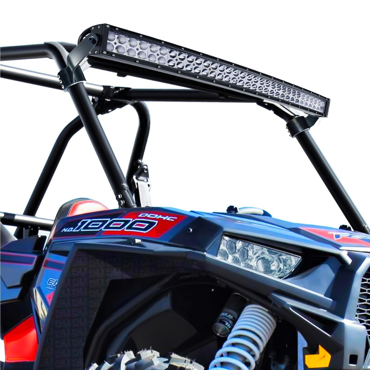 50 Caliber Racing Polaris RZR XP1000 & S900 40" Radius Light Bar Brow Mount Brackets - 1/8" Steel + Lifetime Warranty (2