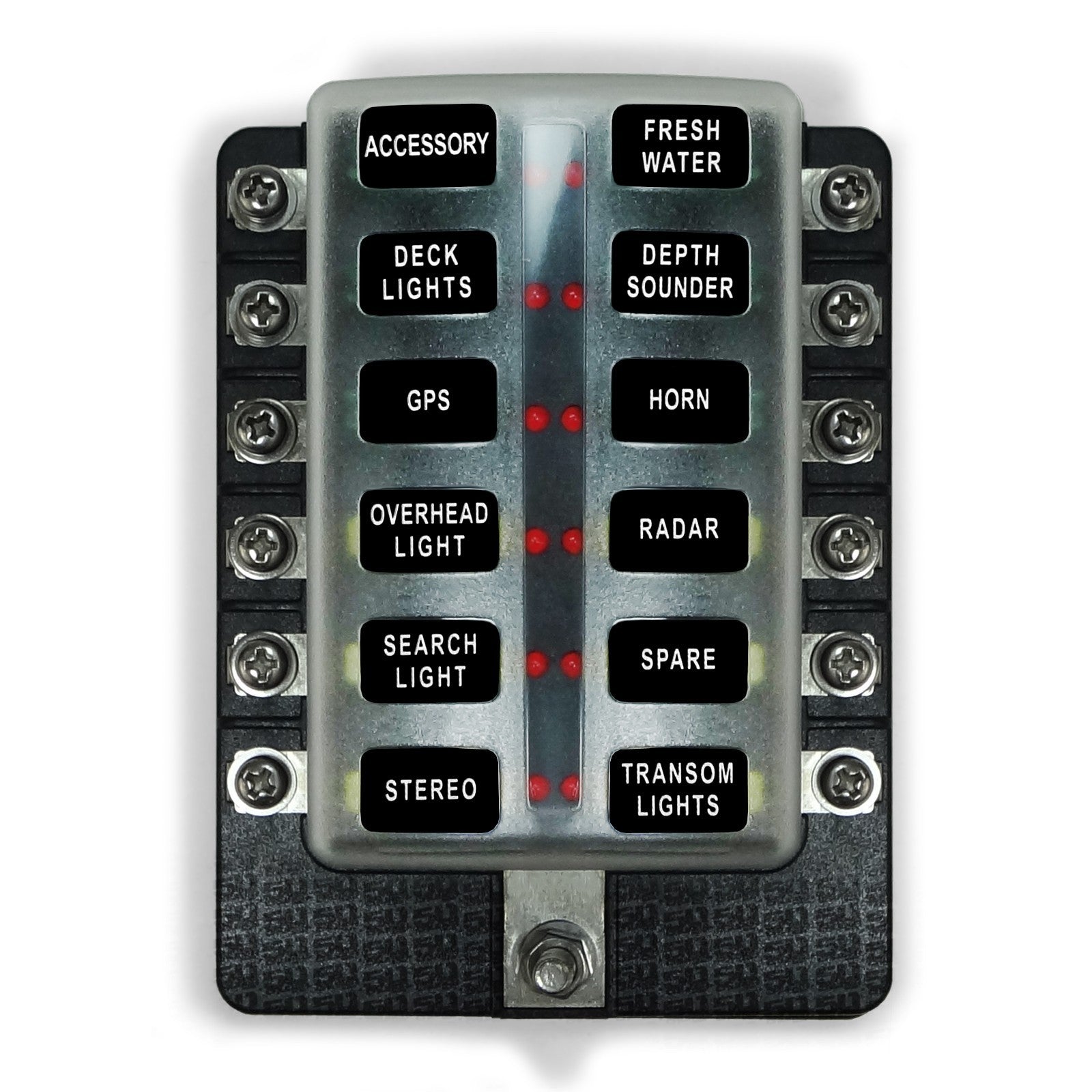12-Way LED Screw Fuse Block - 100A Input + Blown Fuse Indicator + ATO/ATC (6V-32V Universal)