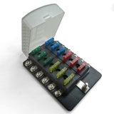 50 Caliber Racing 12-Way LED Fuse Block - 100A Input + Blown Fuse Indicator + ATO/ATC (6V-32V Universal)