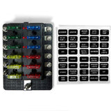 50 Caliber Racing 12-Way LED Fuse Block - 100A Input + Blown Fuse Indicator + ATO/ATC (6V-32V Universal)