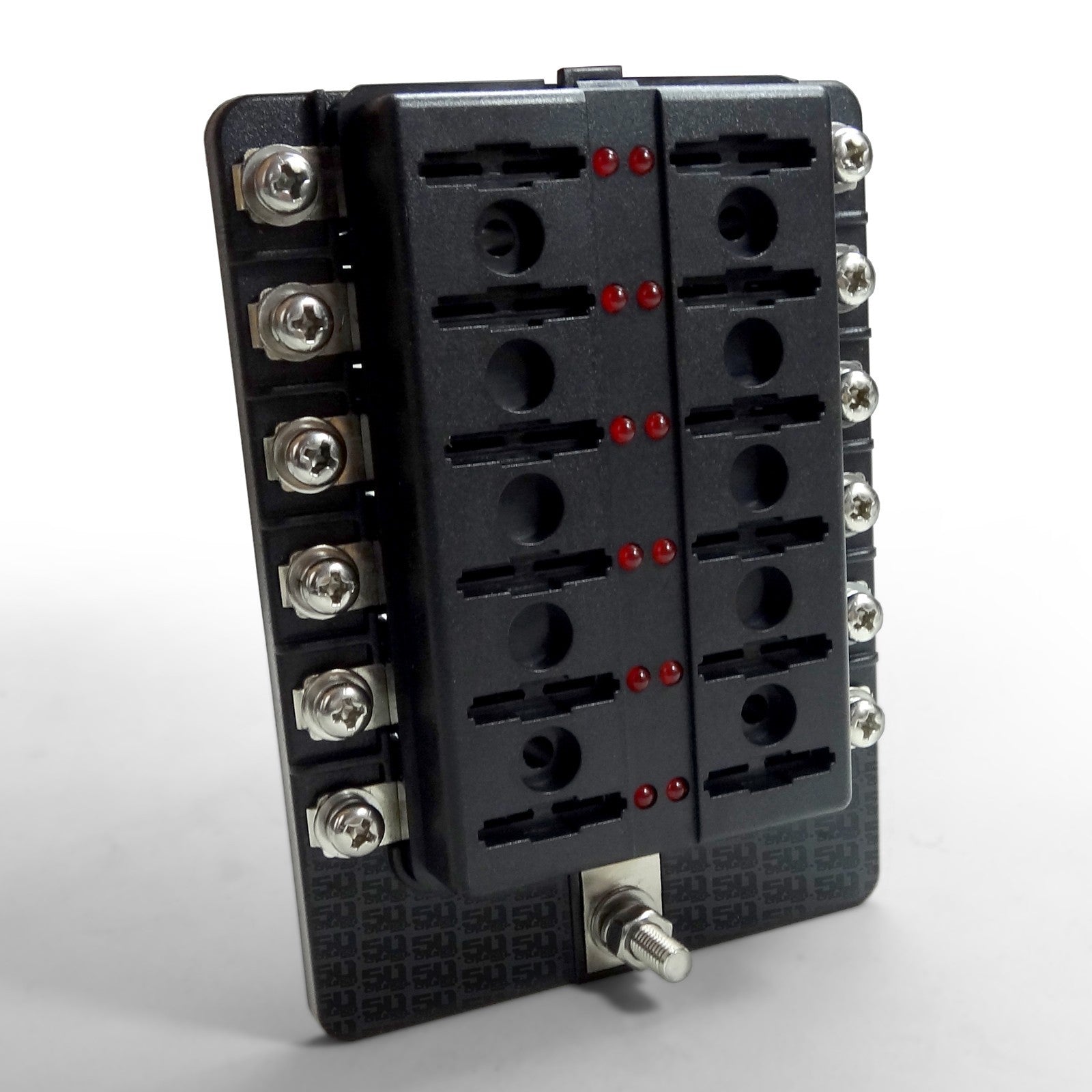 12-Way LED Screw Fuse Block - 100A Input + Blown Fuse Indicator + ATO/ATC (6V-32V Universal)