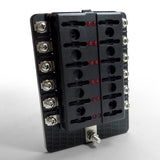 50 Caliber Racing 12-Way LED Fuse Block - 100A Input + Blown Fuse Indicator + ATO/ATC (6V-32V Universal)