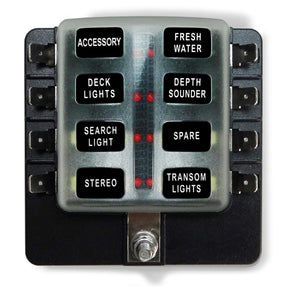 50 Caliber Racing 8 Way Standard LED Circuit Blade Fuse Box