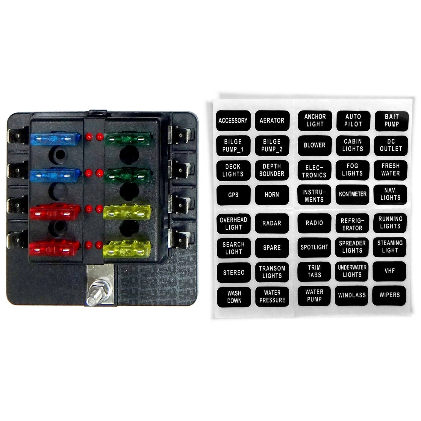 50 Caliber Racing 8 Way Standard LED Circuit Blade Fuse Box
