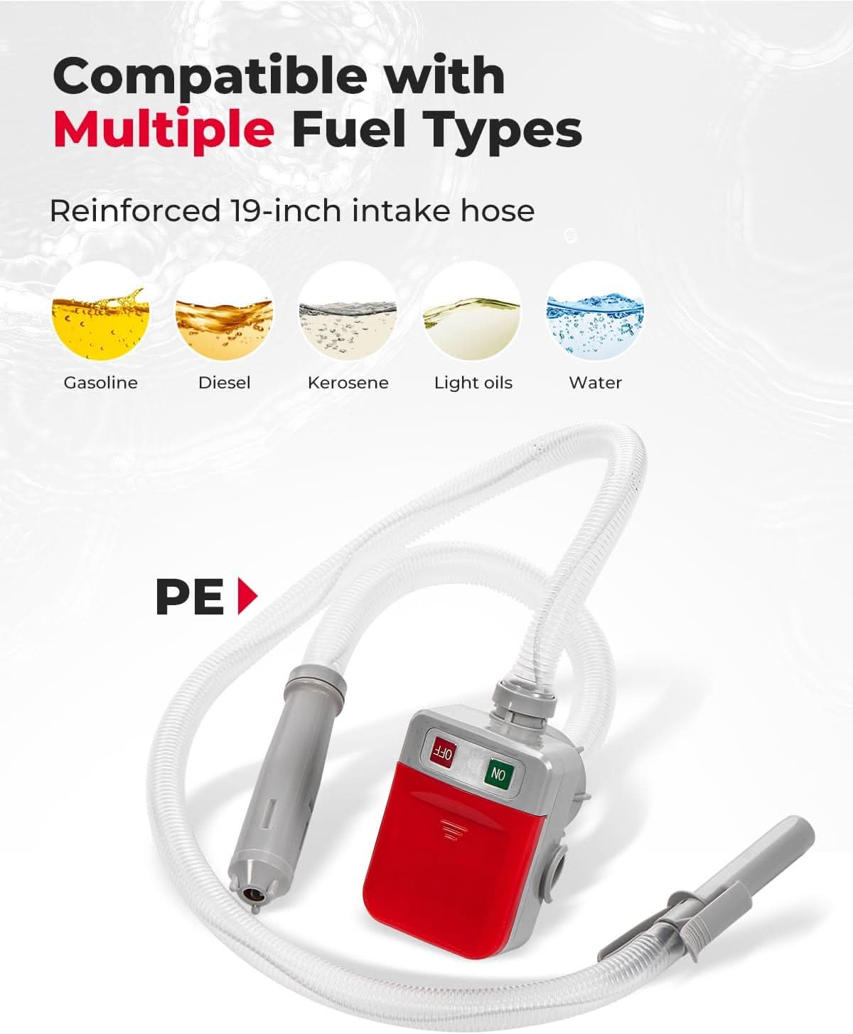 Photo of Fuel Transfer Pump with 35''/ 51'' Long Hose, Portable Transfer Pump Automatic by Kemimoto - Premium for UTVs / Side by Sides