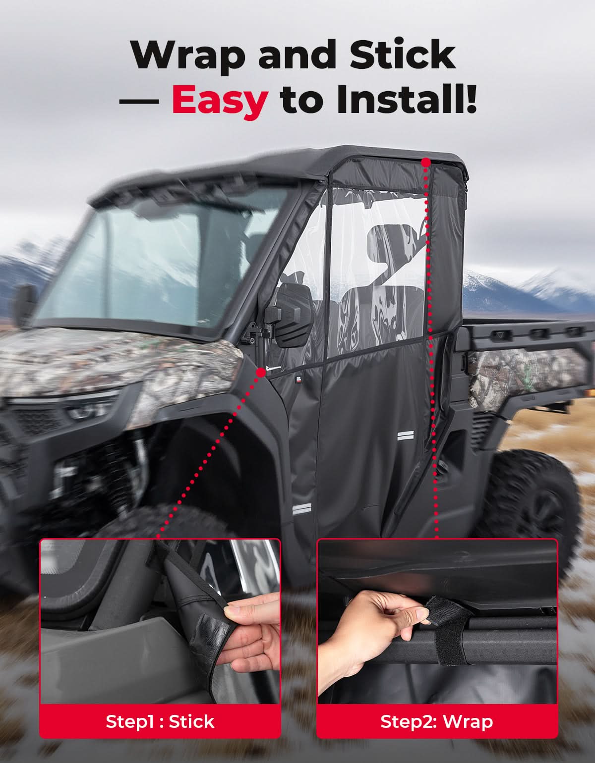 Photo of UTV Soft Full Doors Cab Enclosure for CFMOTO UFORCE U10 Pro by Kemimoto - Premium for UTVs / Side by Sides