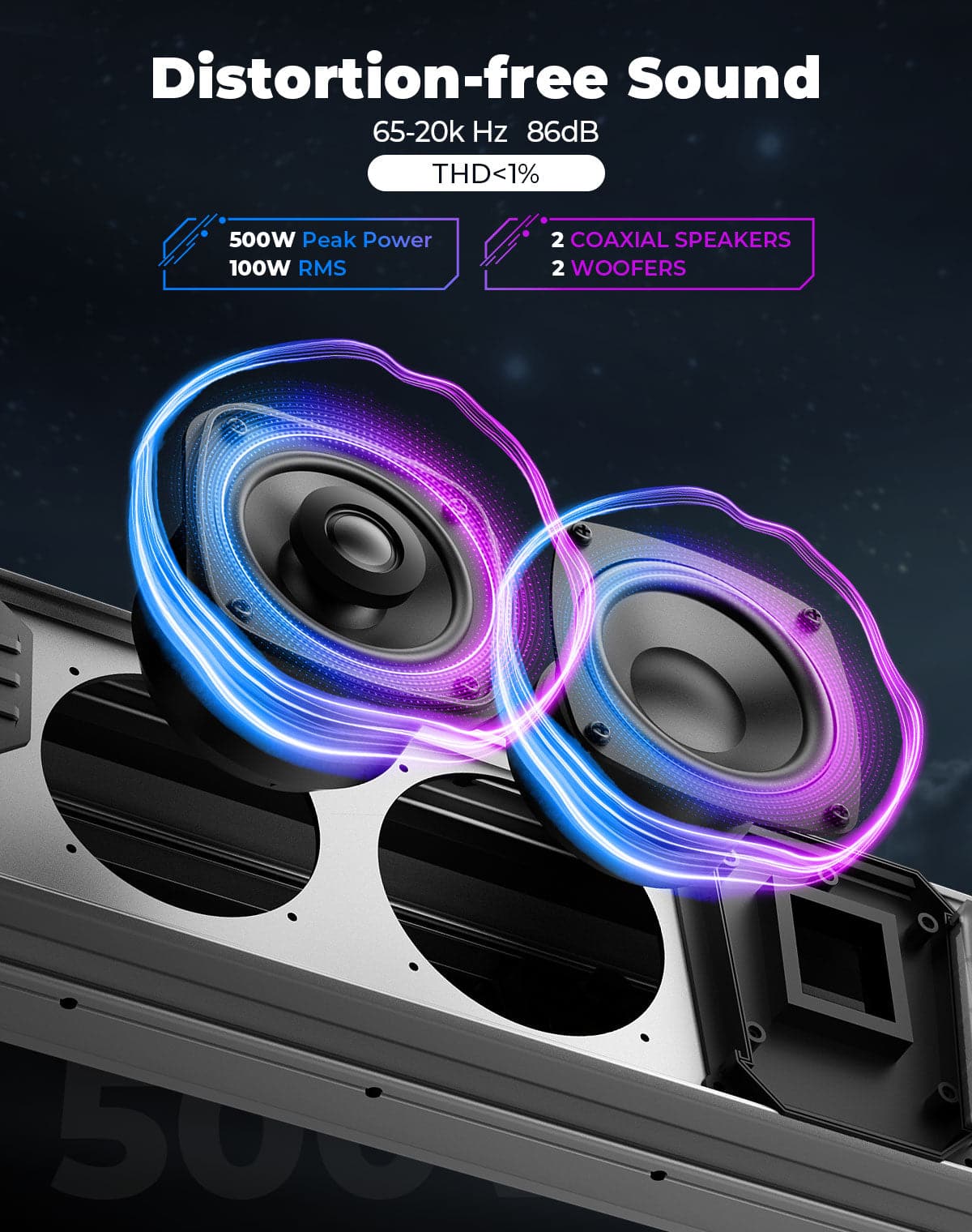 Photo of KEMIMOTO Midnight S60 26" RGB UTV Sound Bar for Golf Cart Marine 1"-2" Roll Bar by Kemimoto - Premium for UTVs / Side by Sides