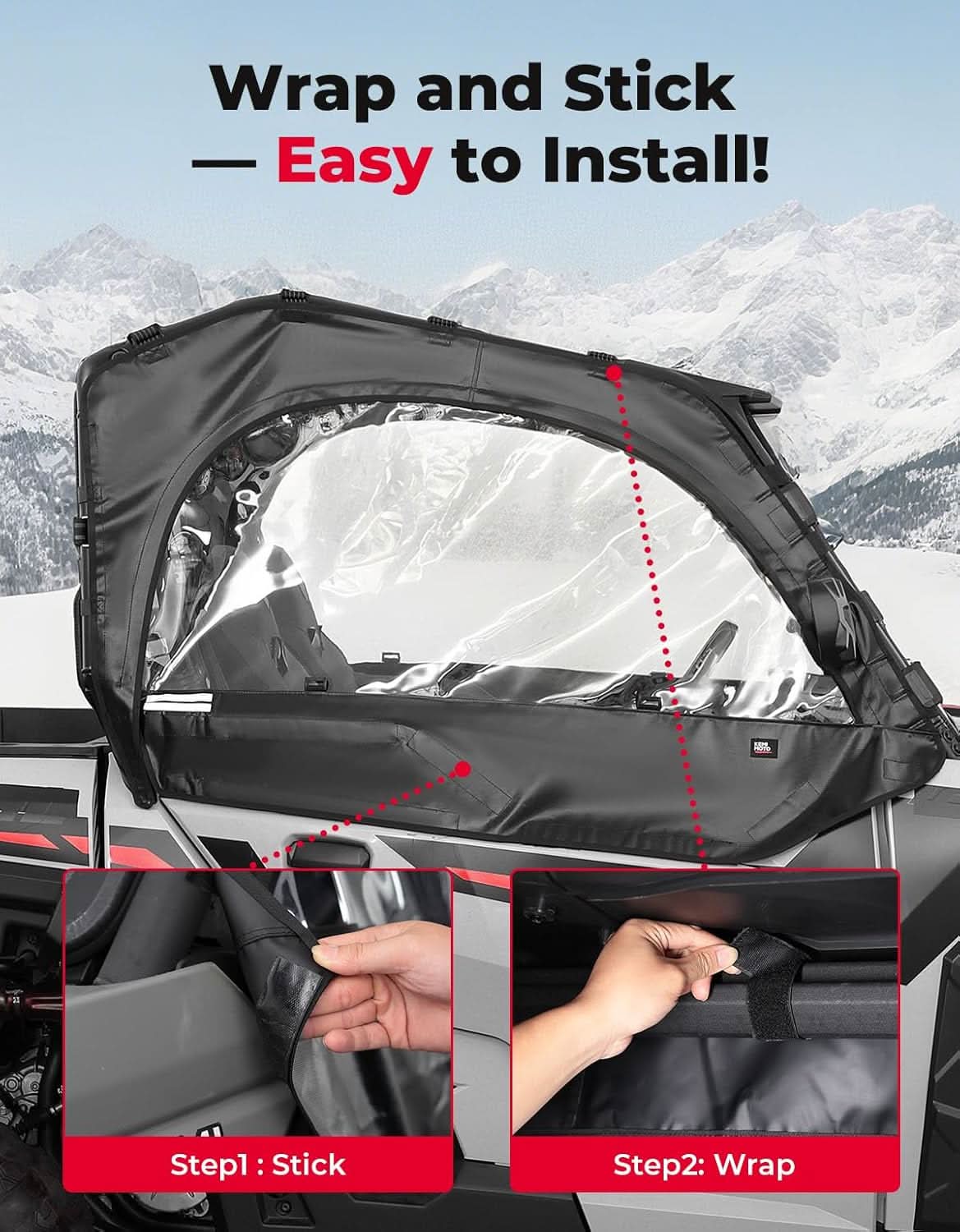Photo of UTV Soft Upper Doors Compatible with Polaris General 1000 / XP 1000 by Kemimoto - Premium for UTVs / Side by Sides
