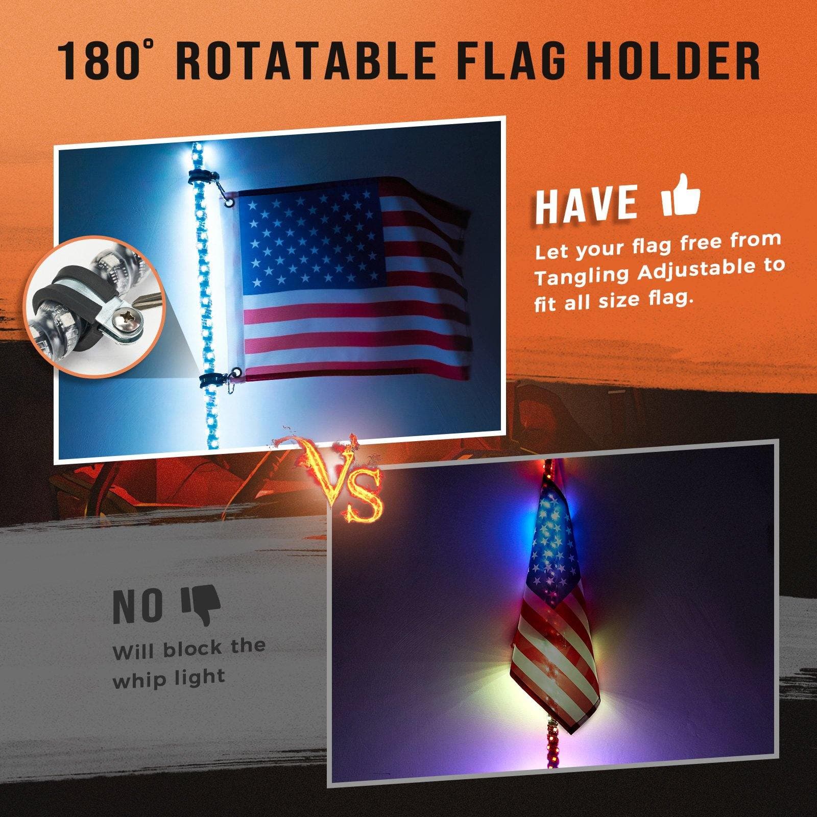 Photo of Spiral Whip Light Set, 2PCS Whip Light & Flag mount & 12V Switch On-off by Kemimoto - Premium for UTVs / Side by Sides