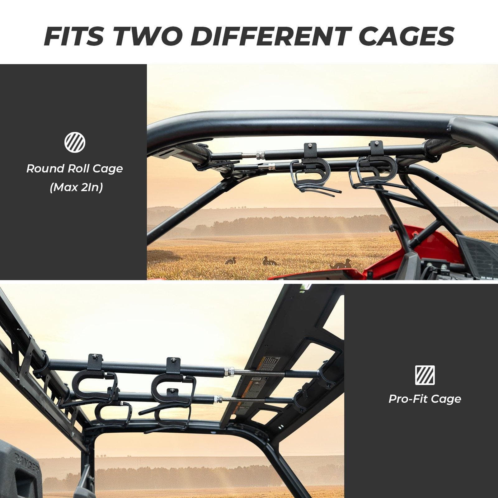 Photo of Overhead Bracket Holder Rack (Front to Back) by Kemimoto - Premium for UTVs / Side by Sides