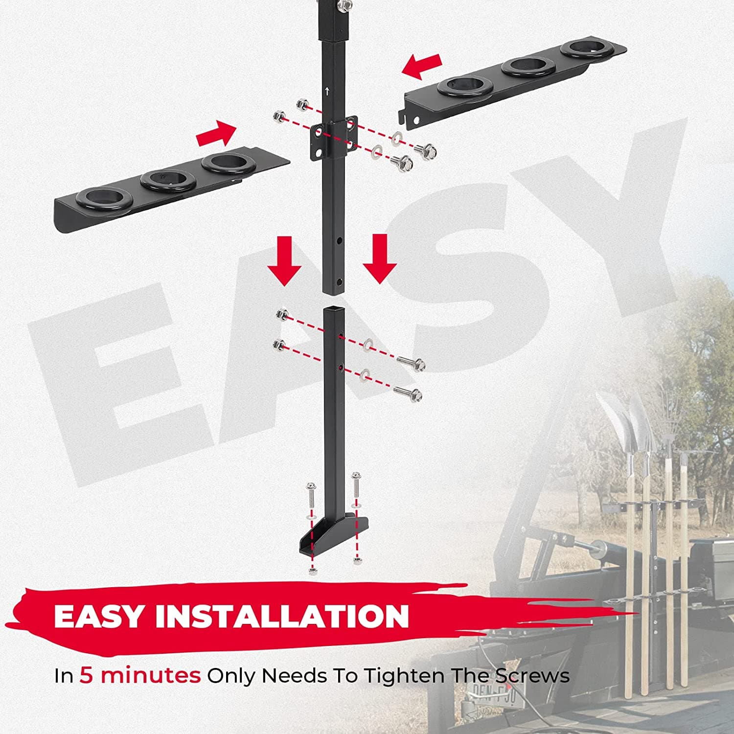 Photo of Landscape Hand Tool Rack With 6 Hole for Truck Trailer Mower UTV by Kemimoto - Premium for UTVs / Side by Sides
