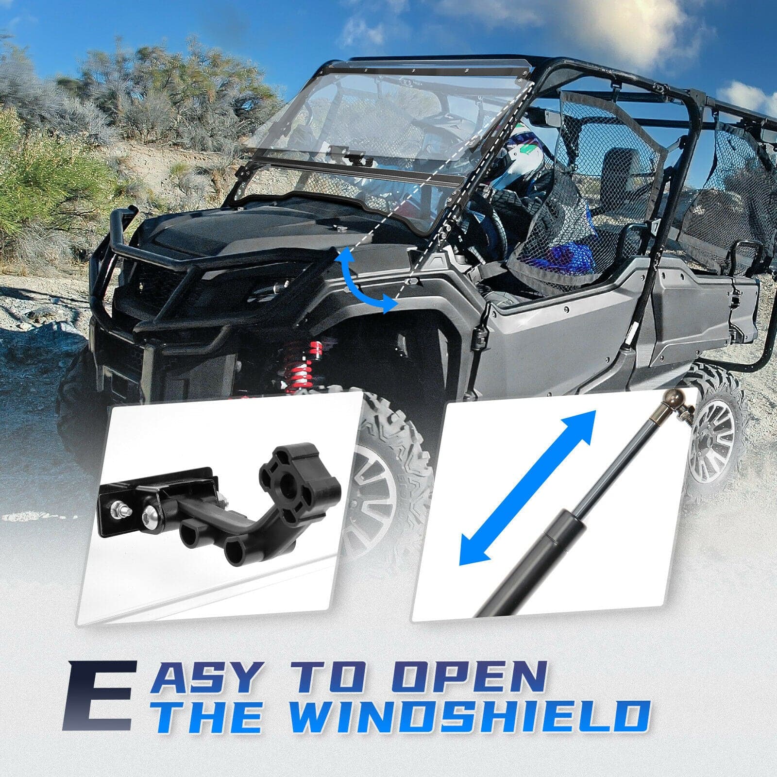 Photo of UTV 3-IN-1 Flip Windshield for Pioneer 1000 /1000-5 /1000-6 by Kemimoto - Premium for UTVs / Side by Sides