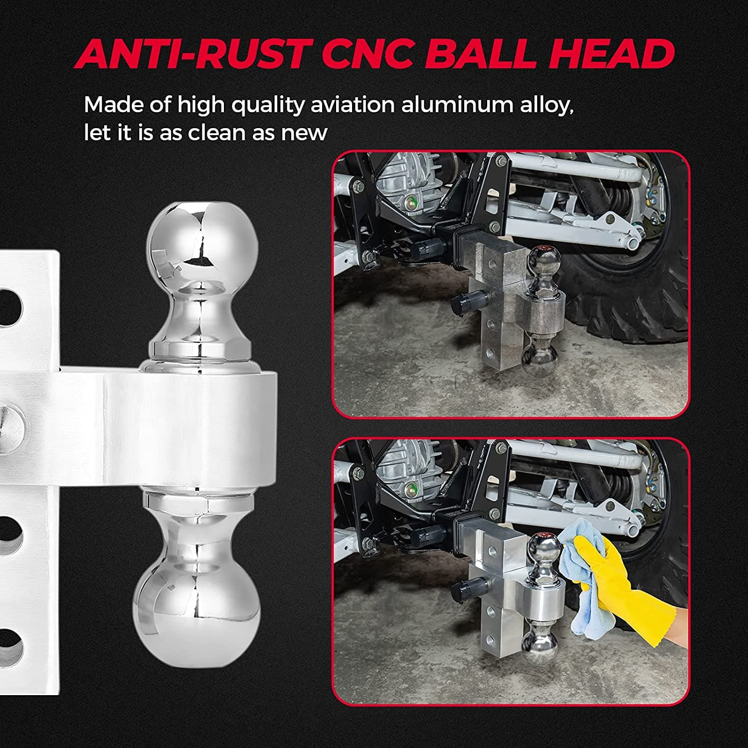 Photo of UTV Adjustable Trailer Hitch Ball Mount by Kemimoto - Premium for UTVs / Side by Sides