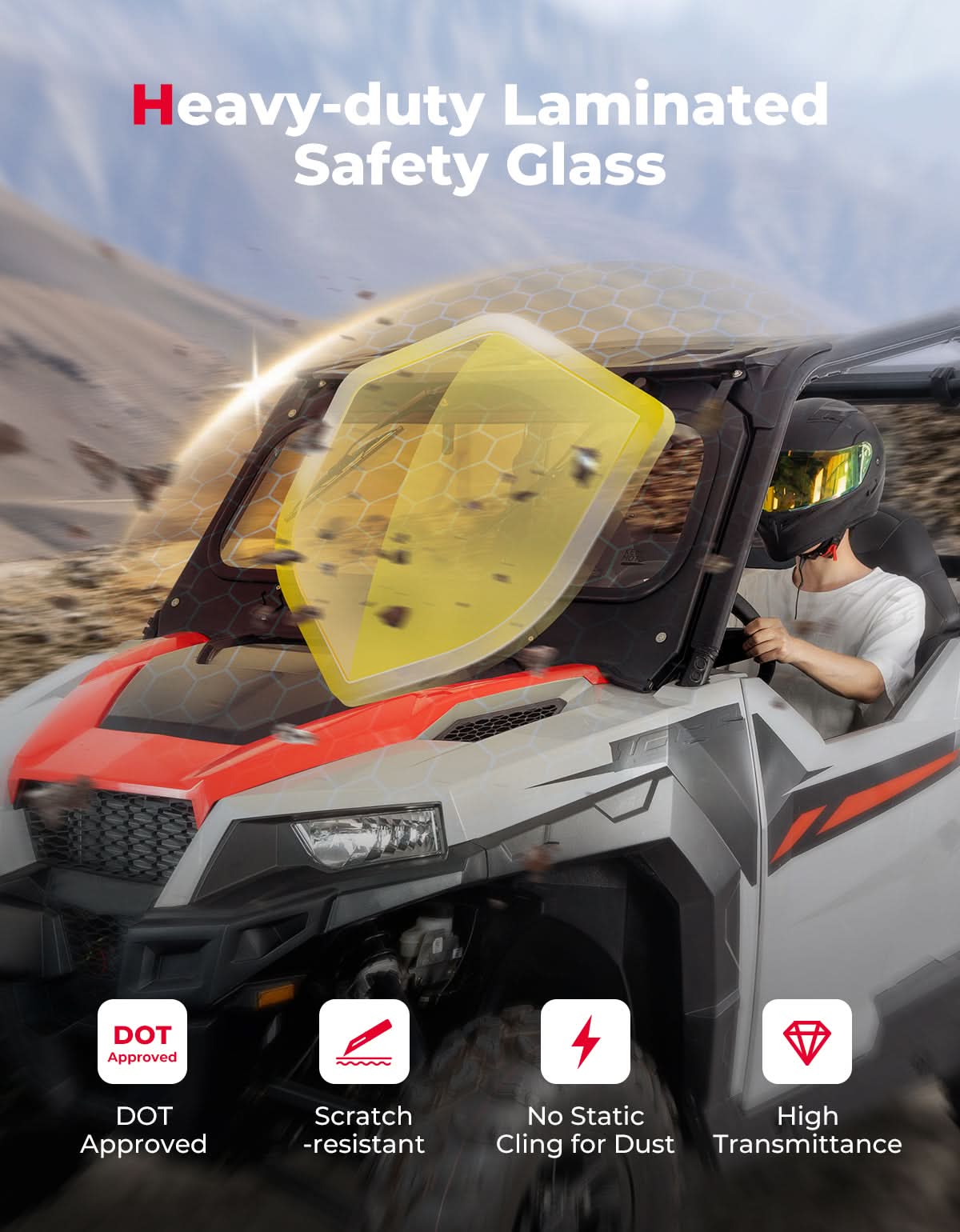 Photo of UTV Glass Windshield Front Windshield for Polaris General 1000, XP 1000, 4 1000 by Kemimoto - Premium for UTVs / Side by Sides