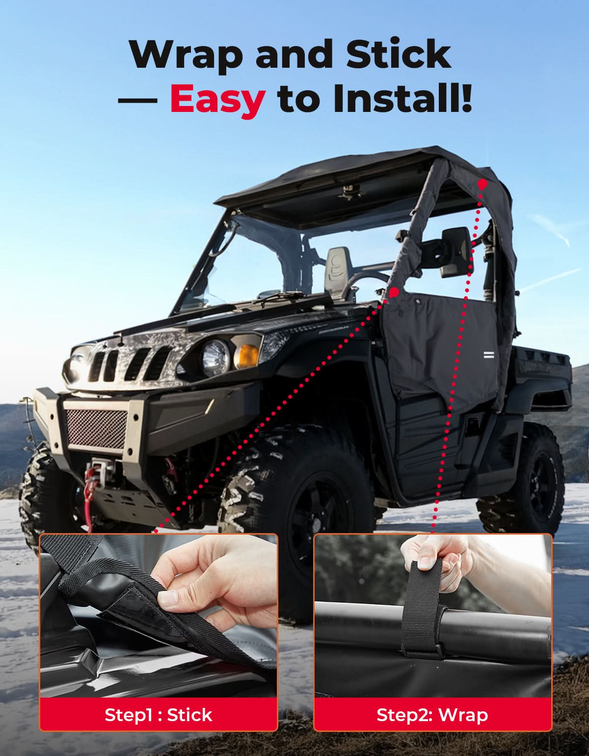 Photo of UTV Soft Doors for Hisun, Coleman, Axis, Massimo 500/700 – Waterproof Windproof Cab Enclosure by Kemimoto - Premium for UTVs / Side by Sides