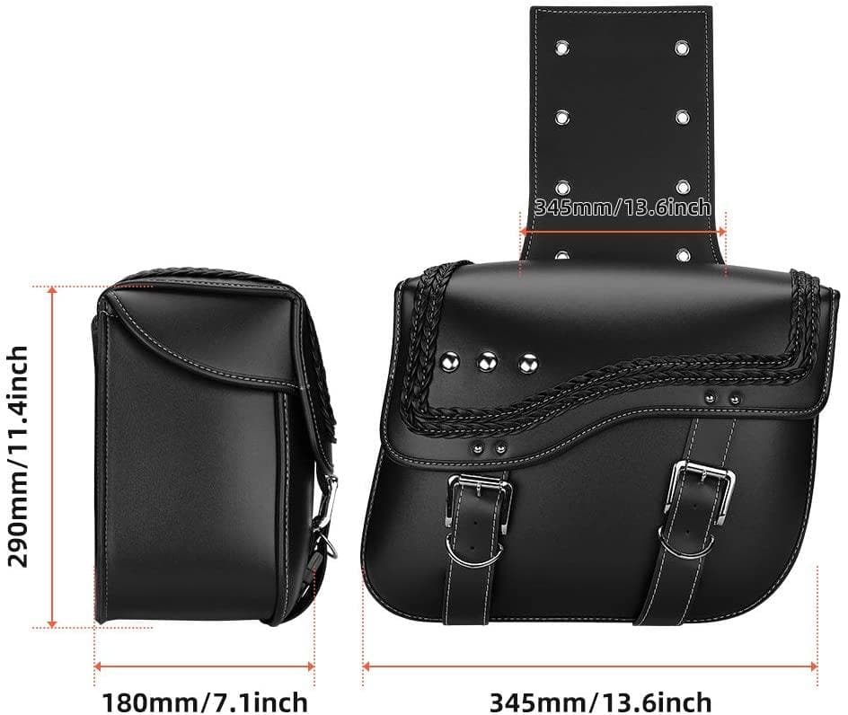Photo of Synthetic Leather Double Strap Studded Saddle Bags 30L for Harley by Kemimoto - Premium for UTVs / Side by Sides