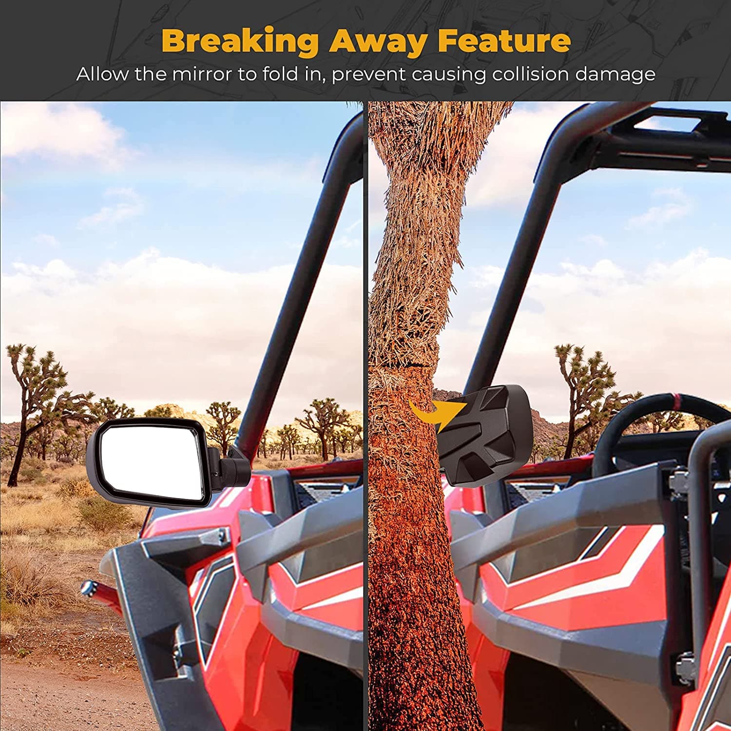 Photo of Kemimoto Folding Side Mirrors for Polaris RZR XP 900 1000 Turbo 2014-2023 by Kemimoto - Premium for UTVs / Side by Sides