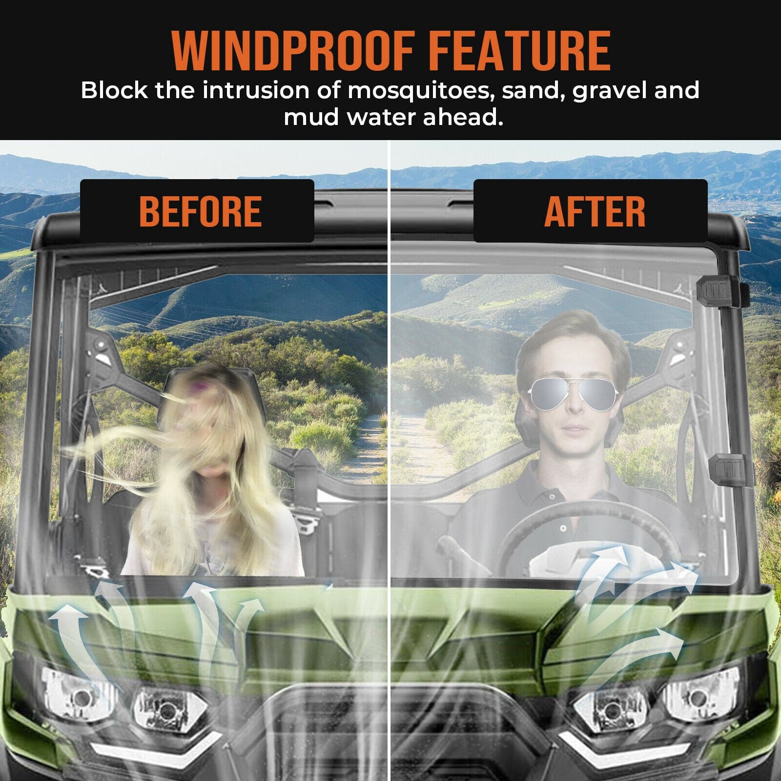 Photo of Front Full Windshield for Can Am Defender HD 5 /8 /10 /MAX by Kemimoto - Premium for UTVs / Side by Sides