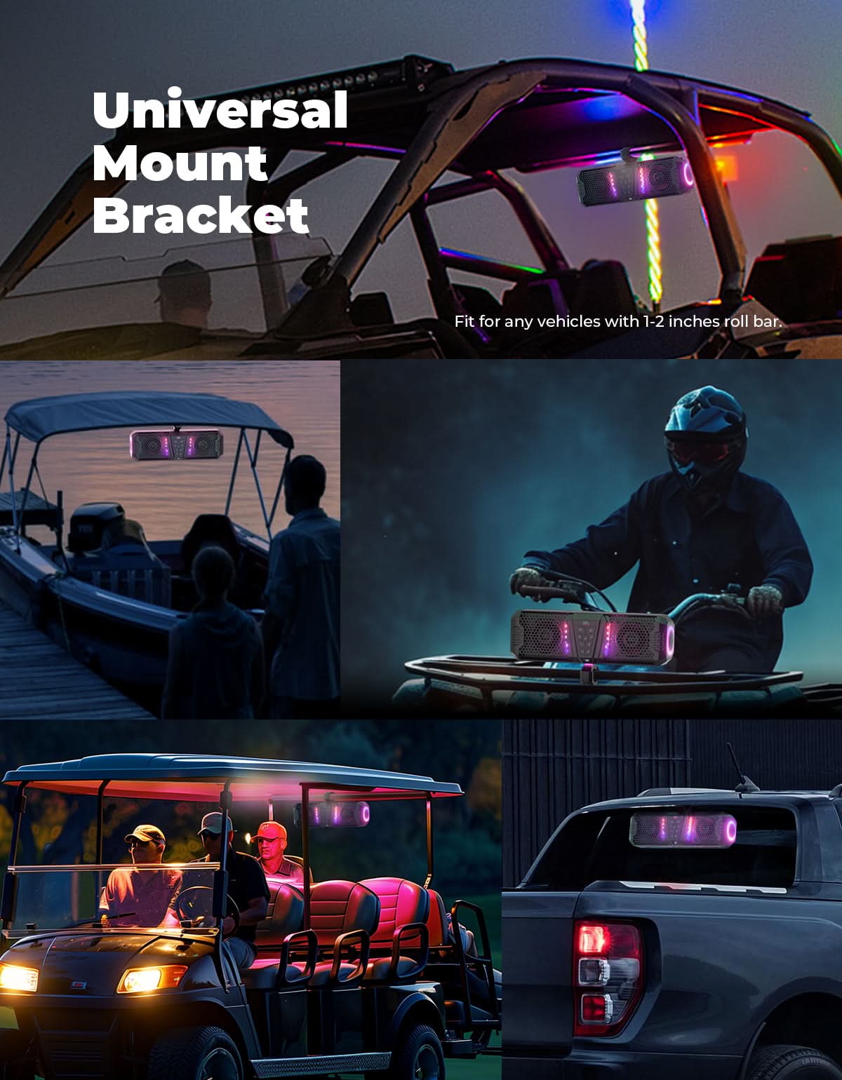 Photo of Midnight 40 16" Bluetooth Sound Bar –2025 Compact RGB UTV Speaker for Golf Cart, ATV, Polaris RZR by Kemimoto - Premium for UTVs / Side by Sides
