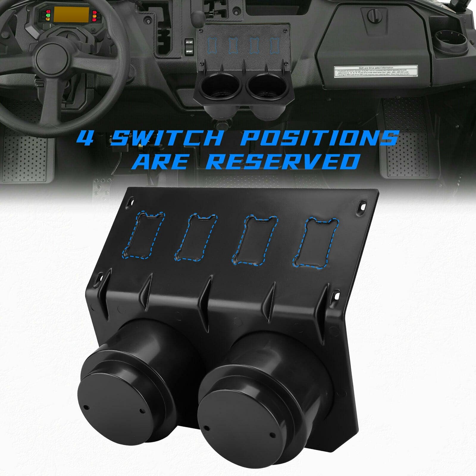 Photo of UTV Cup Holder with Switch Panel for Pioneer 1000/1000-5 by Kemimoto - Premium for UTVs / Side by Sides