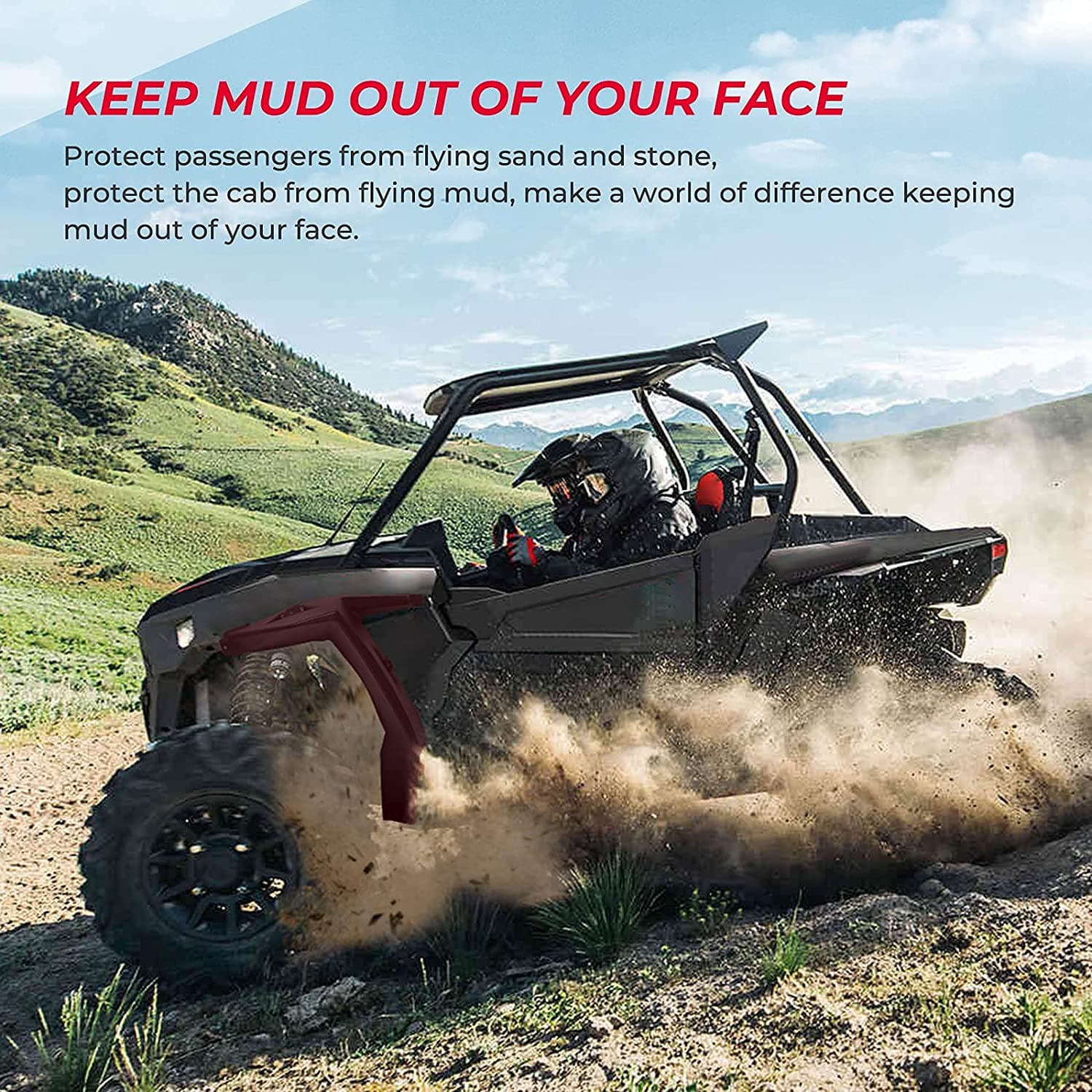 Photo of Extended Front Full Mud Flaps 2PCS for Polaris RZR XP 1000 / TURBO by Kemimoto - Premium for UTVs / Side by Sides