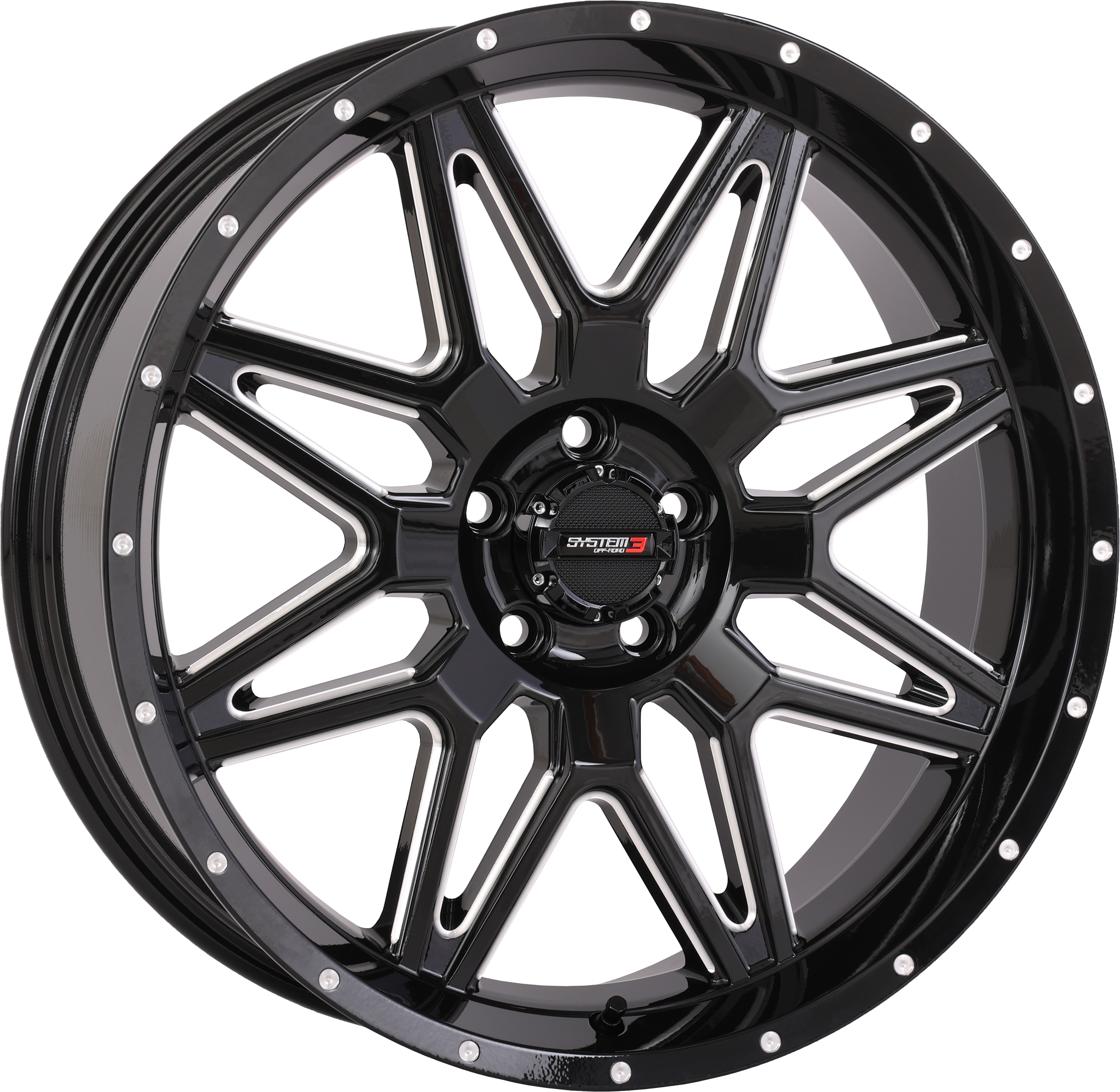 Photo of ST7 WHEEL 20X7 4+3 (+10MM) 5/4.5 GLOSS BLACK MILLED by SYSTEM 3 - Premium Wheels for UTVs / Side by Sides