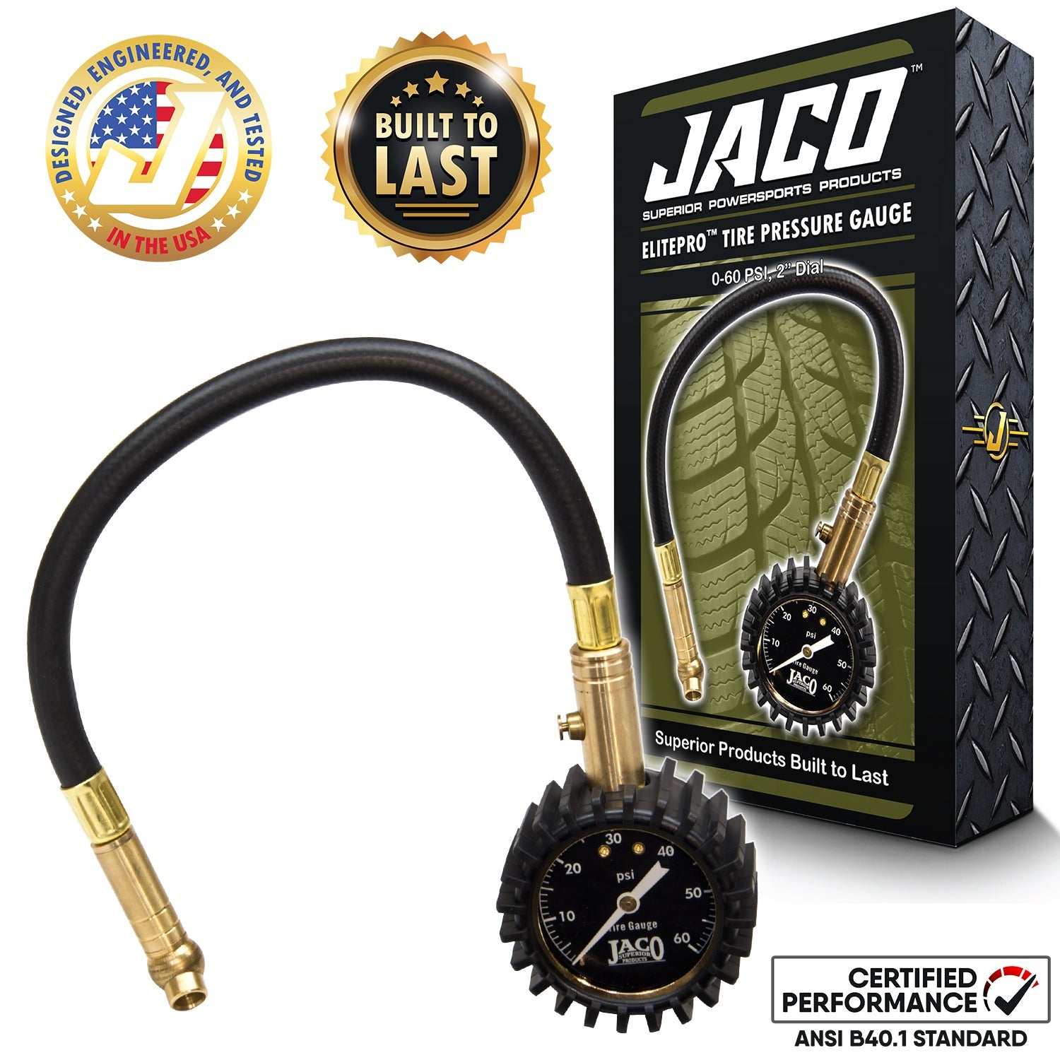Photo of ElitePro™ Tire Pressure Gauge - 60 PSI by JACO - Premium Tire Pressure Gauge for UTVs / Side by Sides