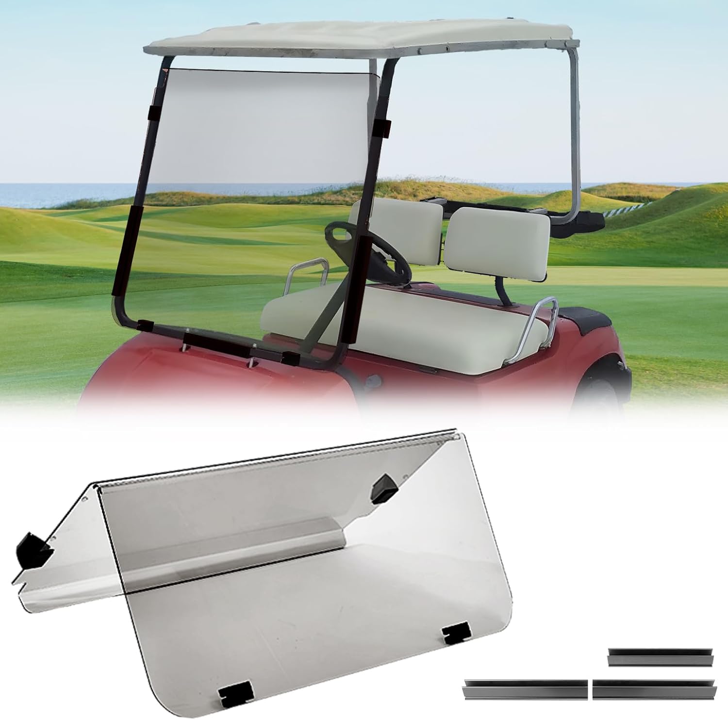 Photo of Kemimoto Foldable Golf Cart Windshield for G22 (2003-2006) Tinted by Kemimoto - Premium for UTVs / Side by Sides