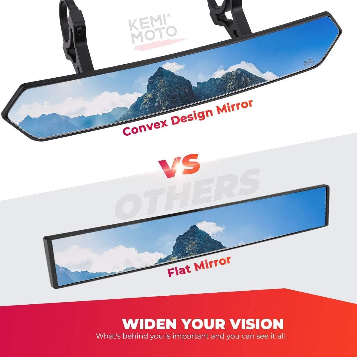 Photo of UTV Adjustable Rear View Mirror & Side Mirrors for 1.75"-2" Round Tube by Kemimoto - Premium for UTVs / Side by Sides