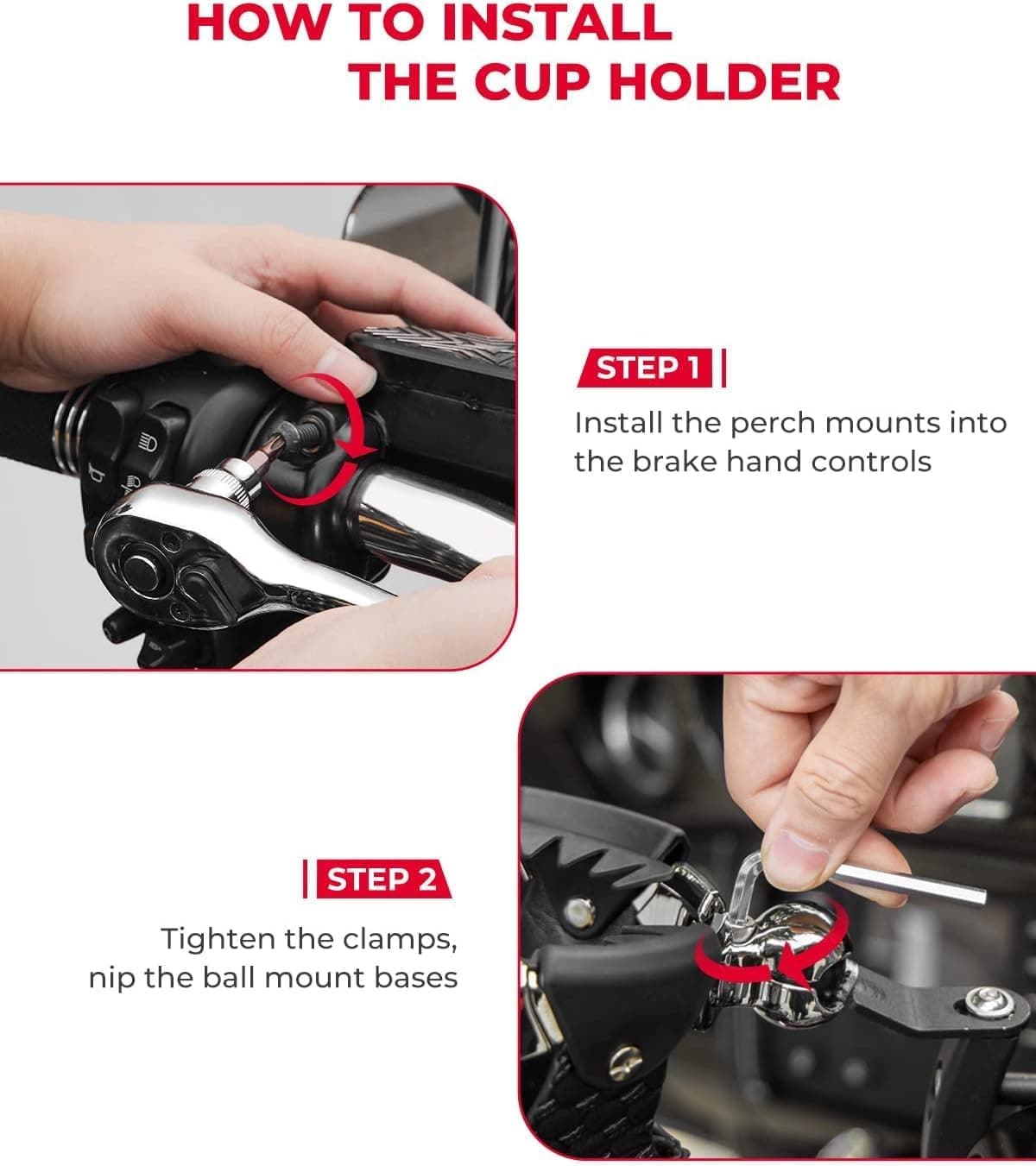 Photo of Motorcycle Cup Holder with Perch Mount by Kemimoto - Premium for UTVs / Side by Sides