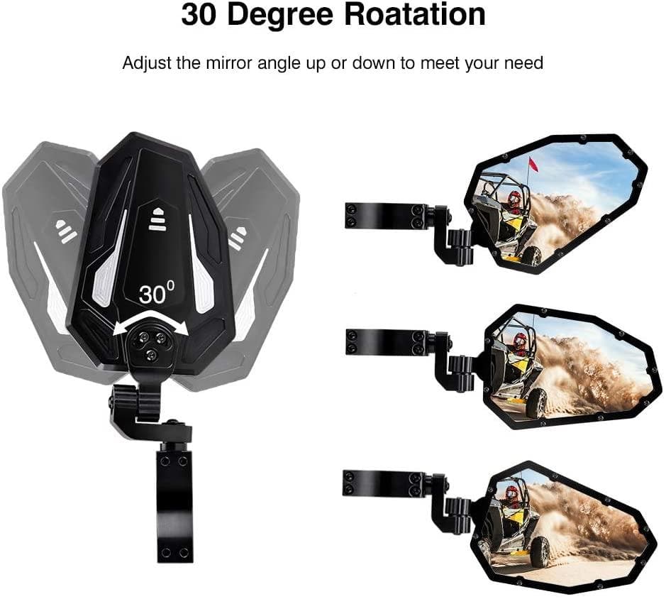 Photo of UTV Rear View Side Mirrors for Can Am Maverick X3/ RZR w/ 1.75"-2" roll bar (1 pair) by Kemimoto - Premium for UTVs / Side by Sides