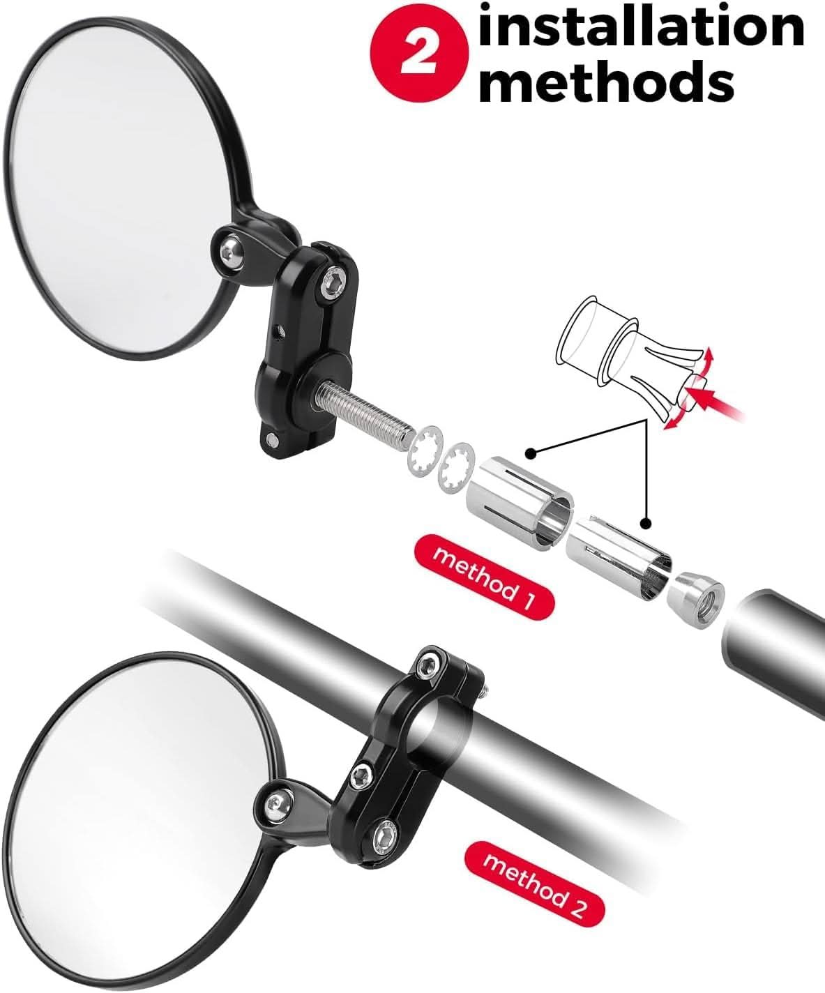 Photo of Universal Motorcycle Mirror for 13-21 mm Handlebar Inner Diameter by Kemimoto - Premium for UTVs / Side by Sides