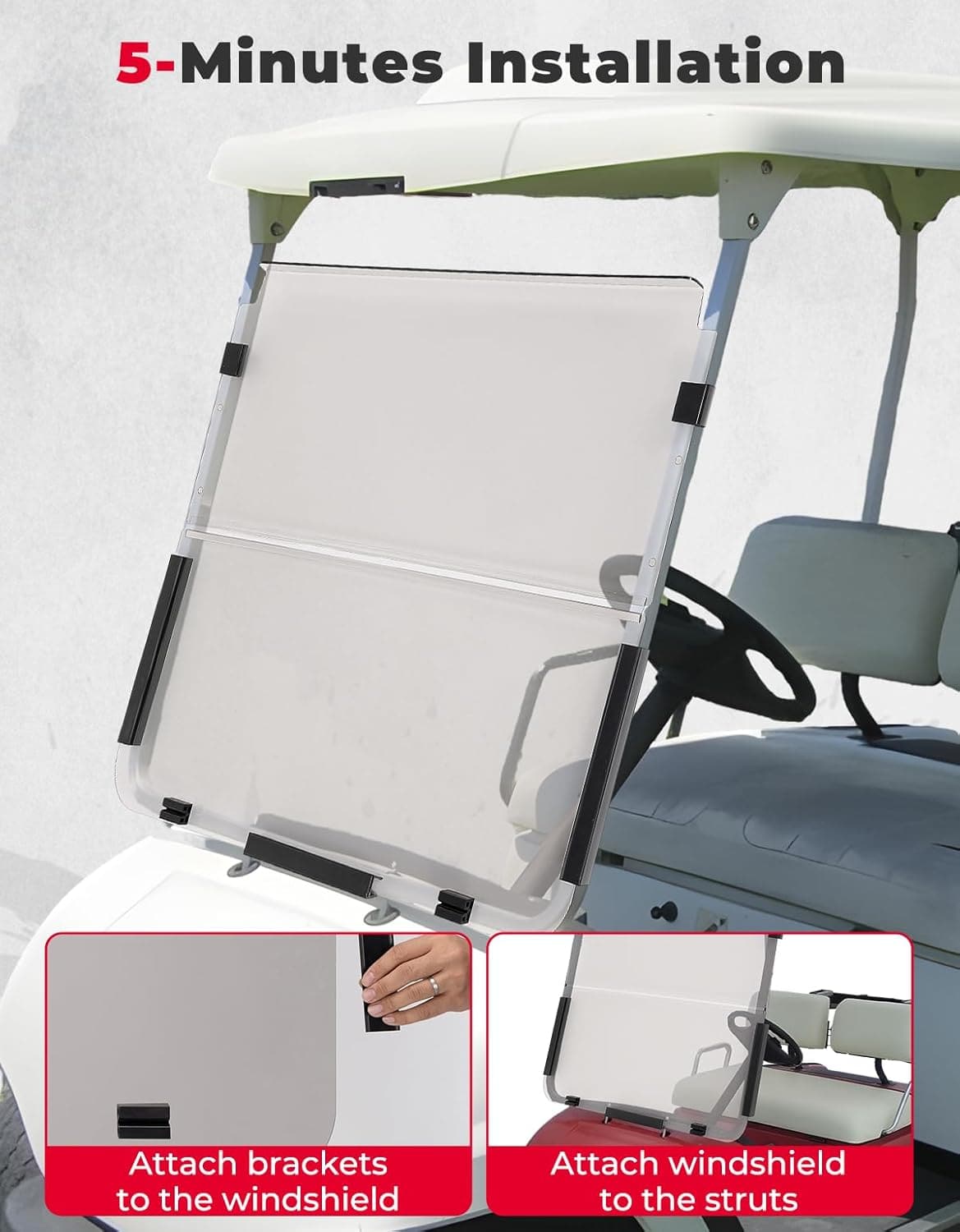 Photo of Kemimoto Foldable Golf Cart Windshield for G22 (2003-2006) Tinted by Kemimoto - Premium for UTVs / Side by Sides