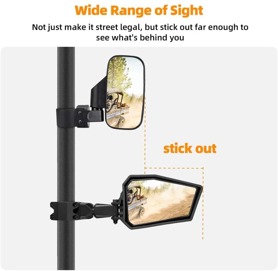 Photo of UTV Side View Mirrors for 1.75- 2" Roll Bar Fit Polaris Ranger by Kemimoto - Premium for UTVs / Side by Sides