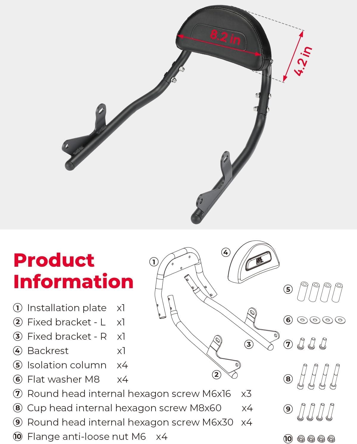 Photo of Motorcycle Sissy Bar Backrest for CLX700 by Kemimoto - Premium for UTVs / Side by Sides