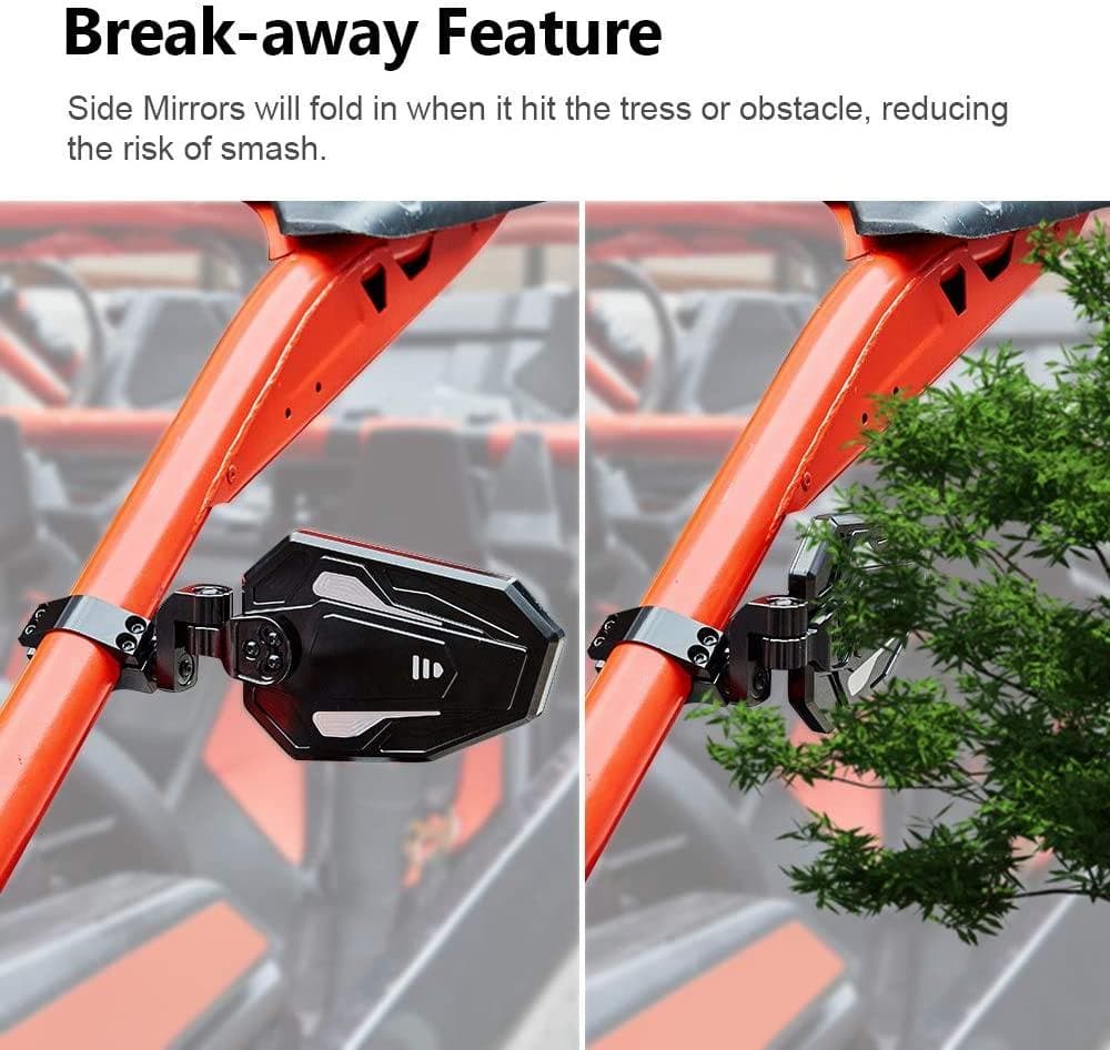 Photo of UTV 1.65"-2" Rear View Mirror & 1.75"-2" Adjustable Side Mirror by Kemimoto - Premium for UTVs / Side by Sides