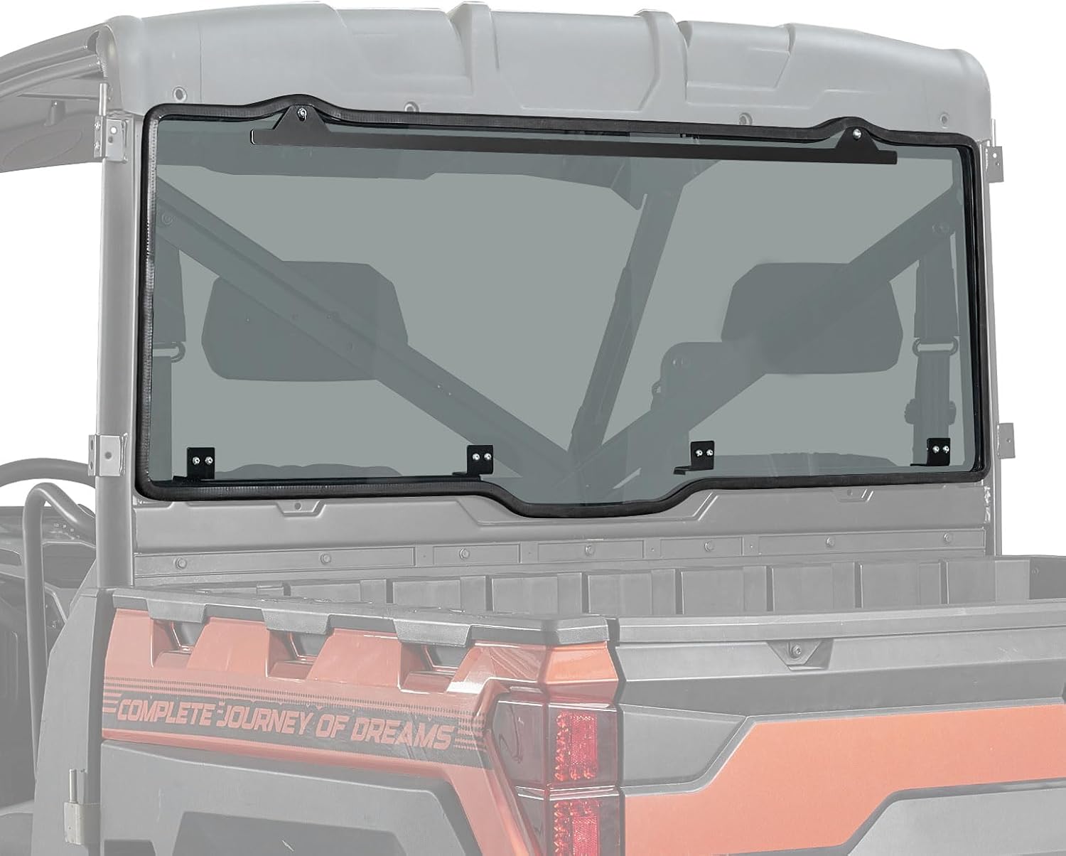 Photo of UTV Rear Windshield (Fit Roof) for Polaris Ranger XP 1000/Crew 2017-2025 by Kemimoto - Premium for UTVs / Side by Sides