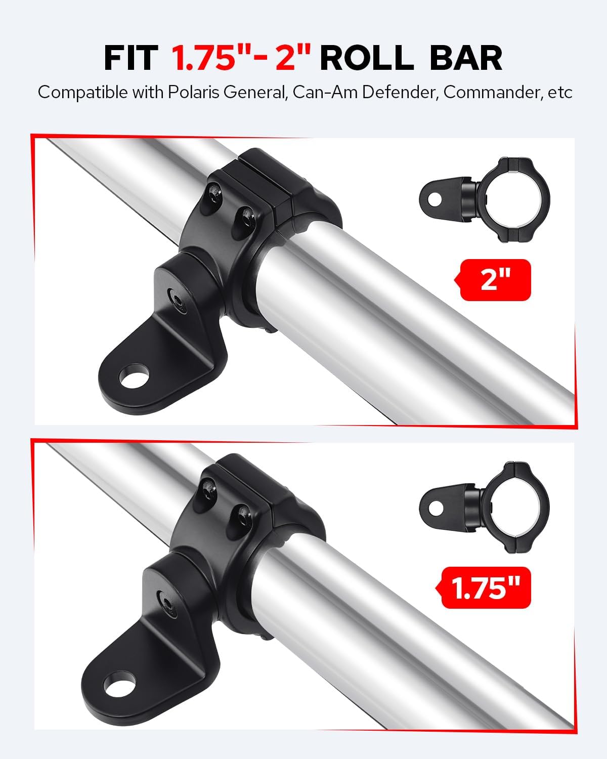 1.75 & 2" Tube Clamp Mounts Pair - Fits RZR Pro Cages