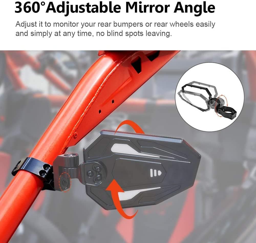 Photo of UTV Rear View Side Mirrors for Can Am Maverick X3/ RZR w/ 1.75"-2" roll bar (1 pair) by Kemimoto - Premium for UTVs / Side by Sides