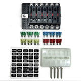 50 Caliber Racing 12-Way LED Fuse Block - 100A Input + Blown Fuse Indicator + ATO/ATC (6V-32V Universal)