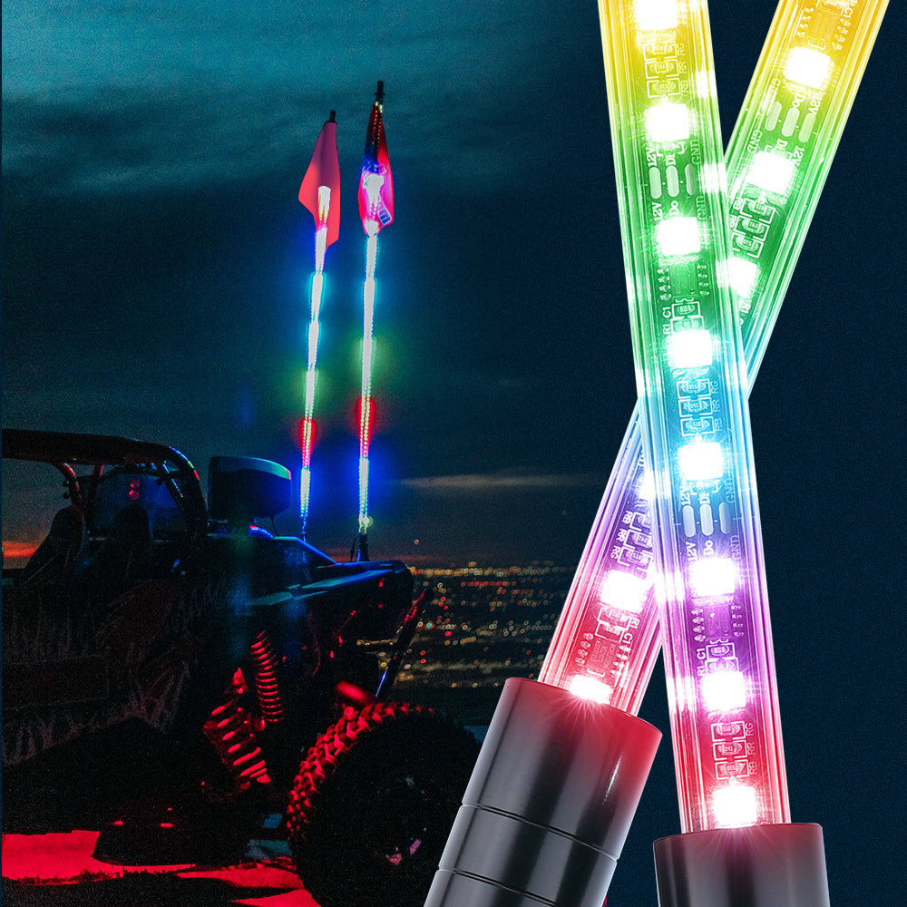 Photo of LED Whip Lights for ATV/UTV/RZR (5FT & RGB - 2Pcs) by Kemimoto - Premium for UTVs / Side by Sides