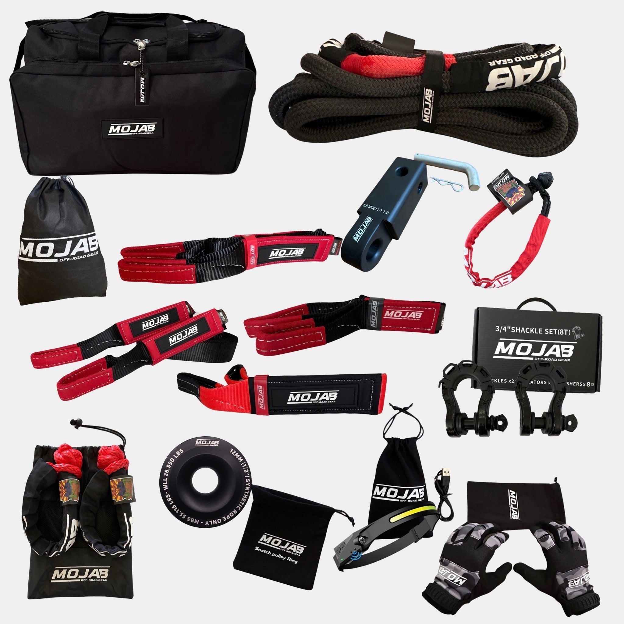 Photo of Heavy-Duty Recovery Kit (14 items + 9 storage bags, 4 Velcro tapes) *Lifetime Warranty by MOJAB OFFROAD - Premium Recovery Kit for UTVs / Side by Sides