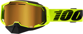 100% Armega Snowmobile Goggles - Neon Yellow Gold Mirror Lens