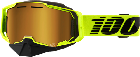 100% Armega Snowmobile Goggles - Neon Yellow Gold Mirror Lens