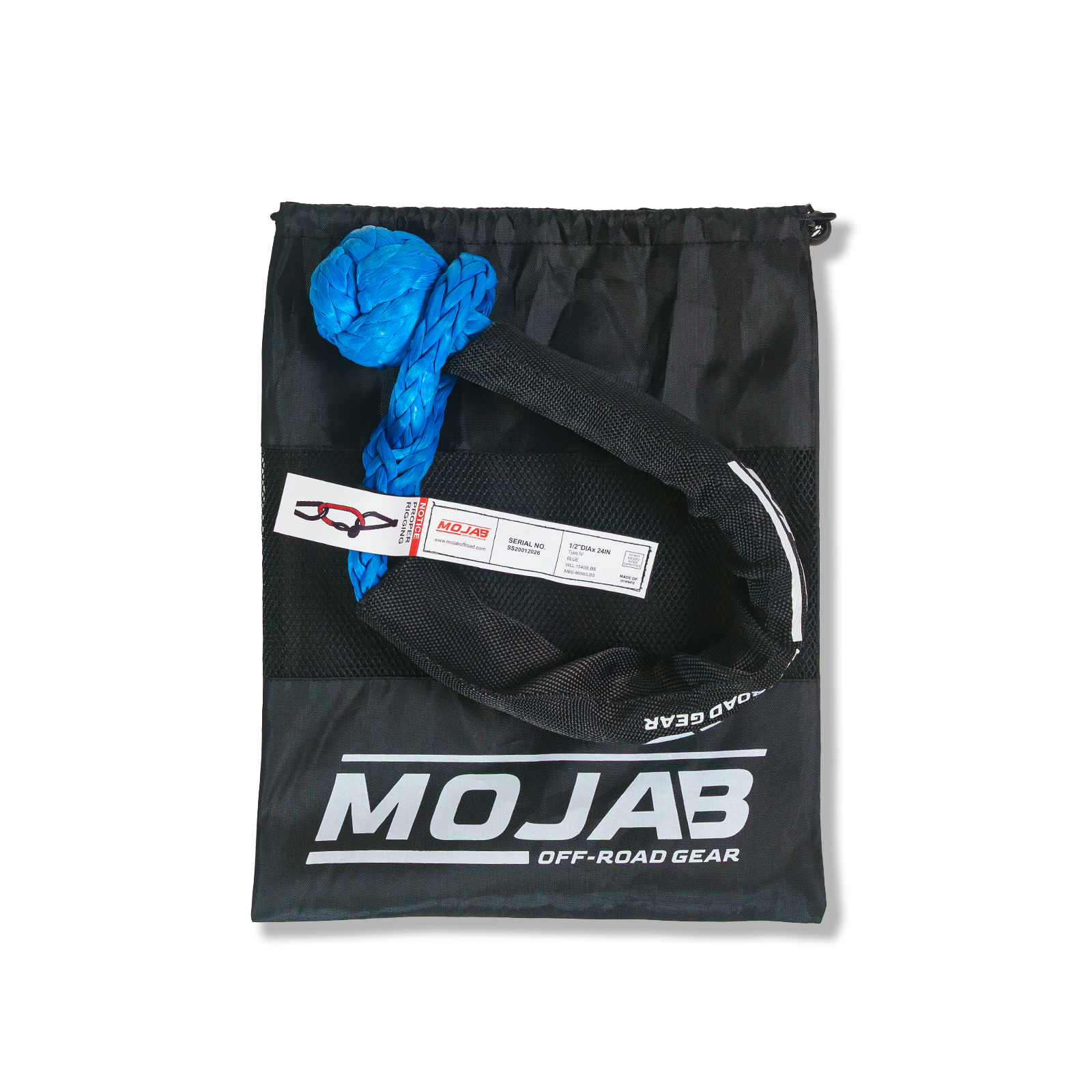 Photo of Soft Shackle 1/2'' x 24” with sleeve and bag (Single Shackle) (Lifetime Warranty) by MOJAB OFFROAD - Premium for UTVs / Side by Sides