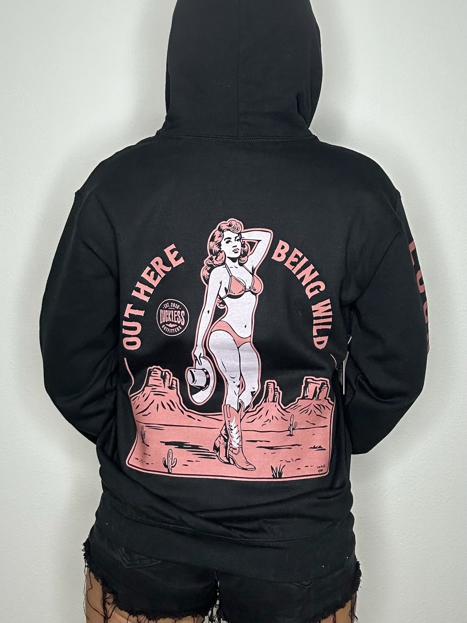 Photo of Out Here Being Wild Hoodie Dusty Coral by Luckless Outfitters - Premium Hoodie for UTVs / Side by Sides