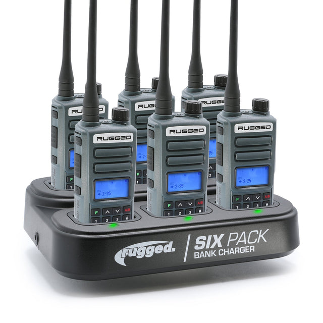 Photo of 6 Pack - Rugged GMR2 PLUS - GMRS and FRS Two Way Handheld Radios with Bank Charger by Rugged Radios - Premium for UTVs / Side by Sides