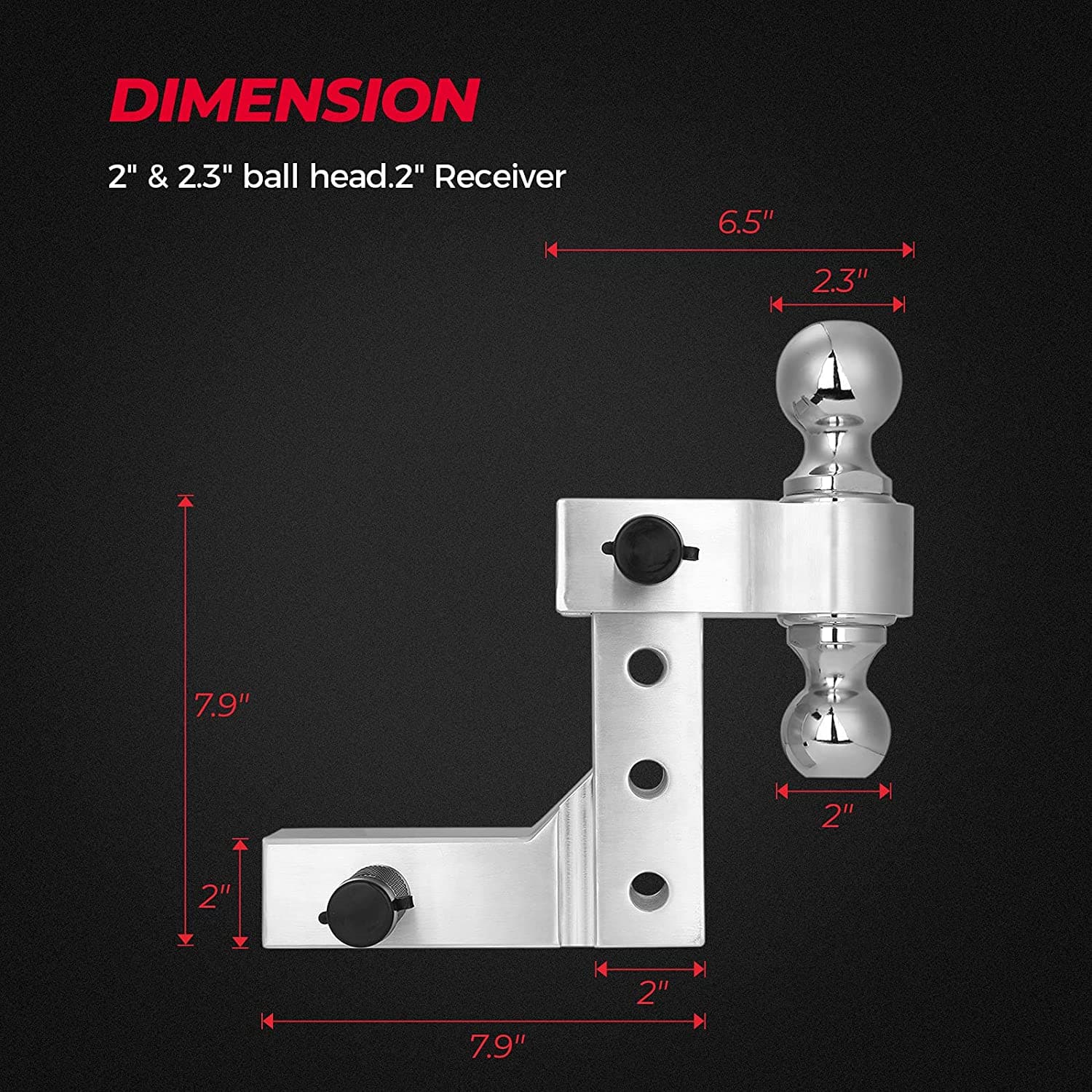 Photo of UTV Adjustable Trailer Hitch Ball Mount by Kemimoto - Premium for UTVs / Side by Sides